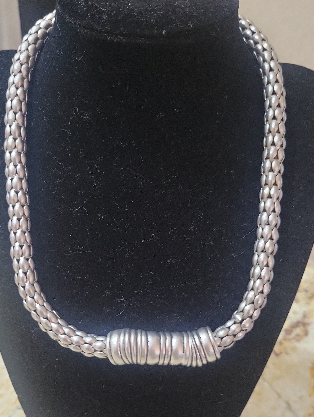 Braided Silver-Tone Double Strand Necklace with Ribbed Center